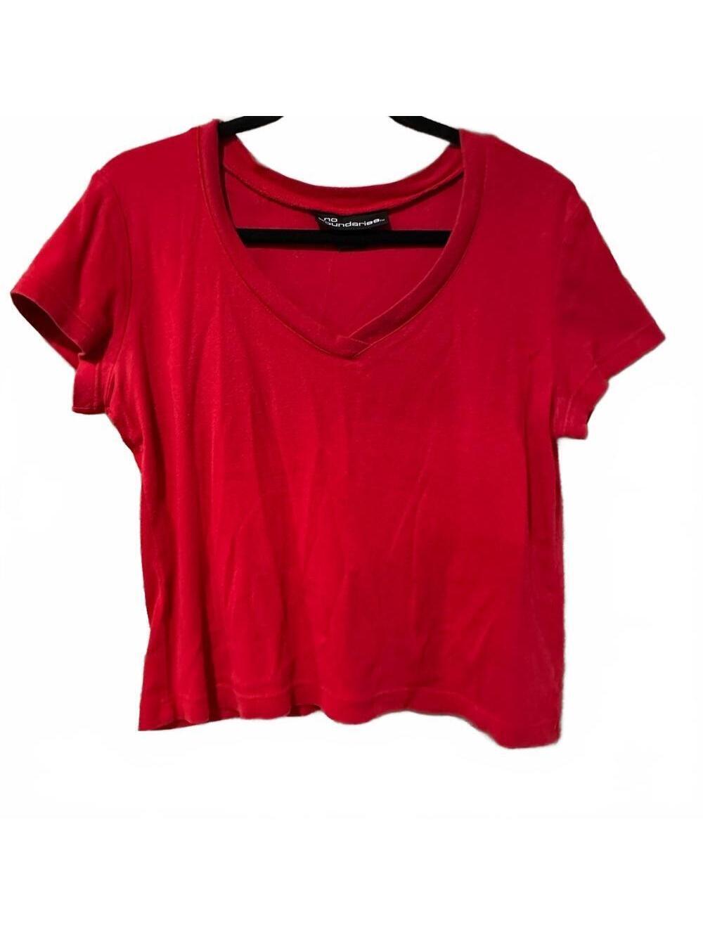 No Boundaries Red V-Neck Short Sleeve Tee